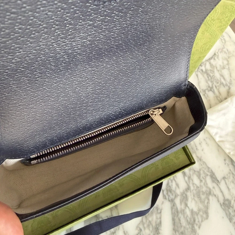Gucci Ophidia Super Mini Shoulder Bag Navy Blue GG Supreme canvas, NEW 795466